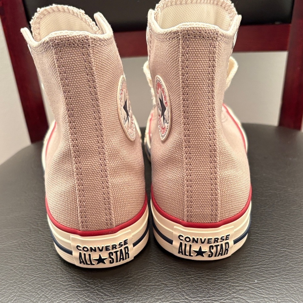 New Converse Chuck Taylor All Star High-Top Sneakers in Taupe with Red Trim - Picture 4 of 5